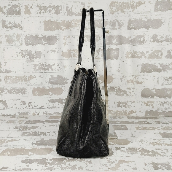 Ellen Tracy Black Leather Gold Zip Shoulder Bag 0664 - Picture 5 of 13